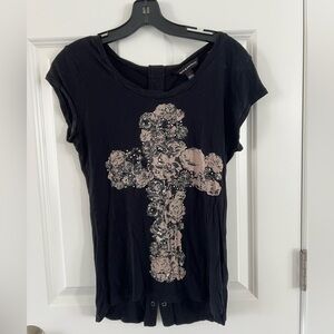 Rock & Republic Black Floral Cross Tee